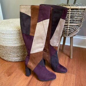 Patchwork Design Knee-High Boots
